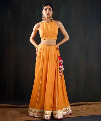 orange embroidered cotton silk Lehenga 1