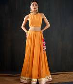orange embroidered cotton silk Lehenga