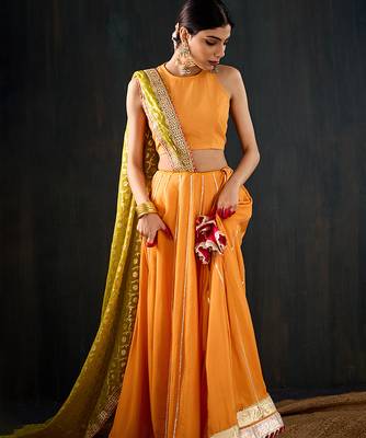orange embroidered cotton silk Lehenga 2