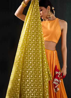 orange embroidered cotton silk Lehenga 3