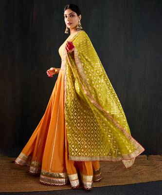 orange embroidered cotton silk Lehenga 4