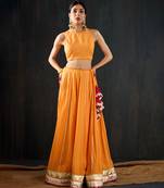 orange embroidered cotton silk Lehenga
