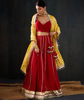 red embroidered cotton silk Lehenga 1