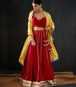 red embroidered cotton silk Lehenga