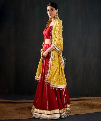 red embroidered cotton silk Lehenga 2
