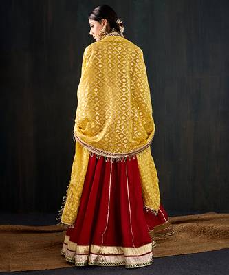 red embroidered cotton silk Lehenga 4