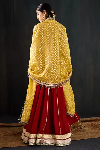 red embroidered cotton silk Lehenga