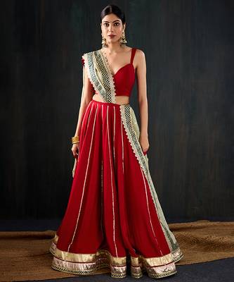 red embroidered cotton silk Lehenga 1
