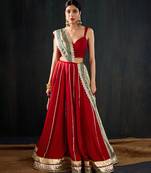 red embroidered cotton silk Lehenga