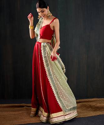 red embroidered cotton silk Lehenga 2