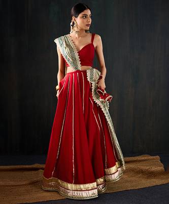 red embroidered cotton silk Lehenga 3