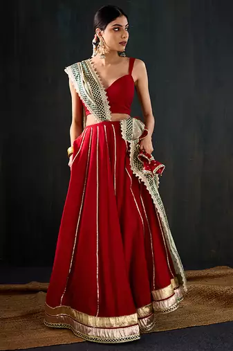 red embroidered cotton silk Lehenga