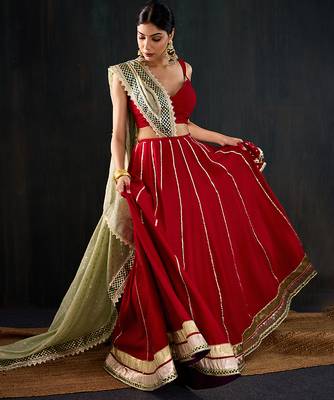 red embroidered cotton silk Lehenga 4