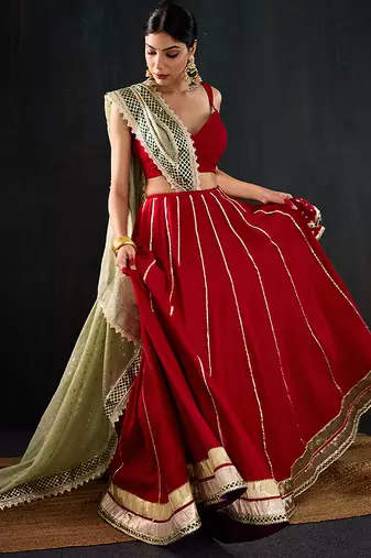 red embroidered cotton silk Lehenga