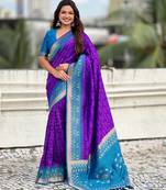 Soft silk zari woven patola saree with contrast bandhani weaves
