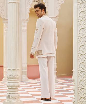 ivory cotton kurta jacket set with gold embroidery 2