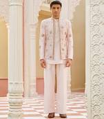 pink silk kurta jacket set with embroidered work