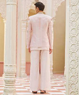 pink silk kurta jacket set with embroidered work 2