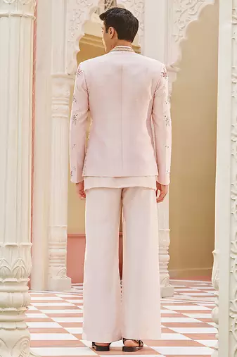 pink silk kurta jacket set with embroidered work