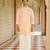 peach silk mens kurta set with embroidery work