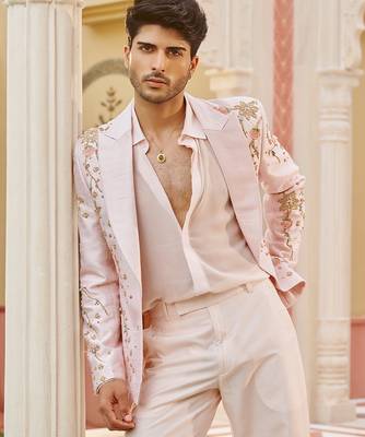 Pink embroidered silk three piece co ord set 4