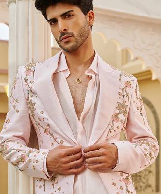 Pink embroidered silk three piece co ord set 5