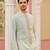 mint green silk mens kurta set with embroidered placket