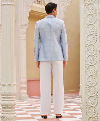 Powder blue embroidered silk three piece co ord set 2