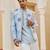 blue raw silk kurta jacket set with bandhgala design