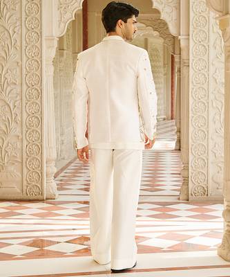 ivory raw silk kurta jacket set with floral embroidery 2