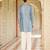 blue silk mens kurta set with embroidered front design