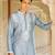 blue silk mens kurta set with embroidered front design