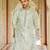 blue silk mens kurta set with floral embroidery