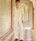 ivory cotton kurta jacket set with floral embroidery