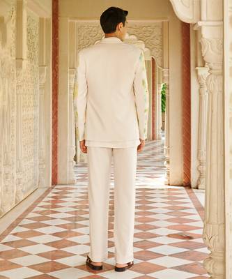 ivory cotton kurta jacket set with floral embroidery 2