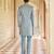 men’s denim blue plain jacquard silk sherwani for festive look