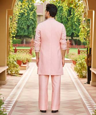pink silk kurta set with embroidered bandhgala 2