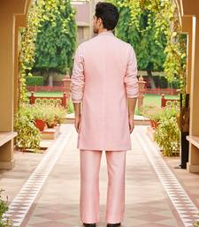 pink silk kurta set with embroidered bandhgala
