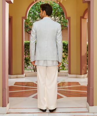 blue silk kurta jacket set with embroidery work 2