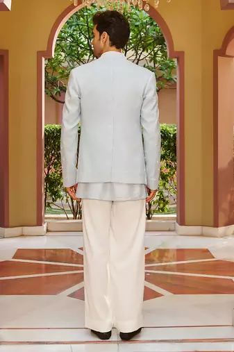blue silk kurta jacket set with embroidery work