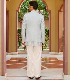 blue silk kurta jacket set with embroidery work
