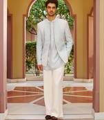 blue silk kurta jacket set with embroidery work