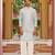 blue silk kurta nehru jacket set with white embroidery
