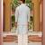 blue silk kurta nehru jacket set with white embroidery