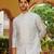 blue silk kurta nehru jacket set with white embroidery