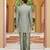 green jacquard kurta jacket set with gold embroidery