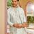 blue raw silk kurta nehru jacket set with floral embroidery