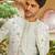 blue raw silk kurta nehru jacket set with floral embroidery