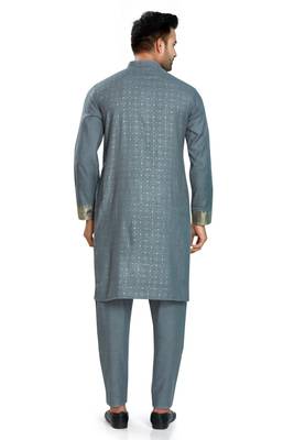 Grey hand block silver foil printed viscos kurta payjama ethnic wear / festive wear 2