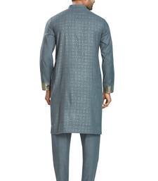 Grey hand block silver foil printed viscos kurta payjama ethnic wear / festive wear